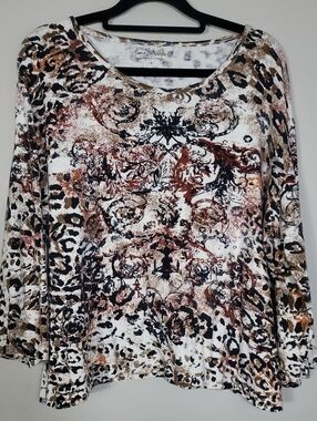 Jane Ashley Beaded Sequin Patterned Shirt Size 1X Wearable Art 90s Grunge